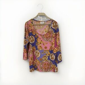 Vtg Linea  Womens Top Shirt L  Pink Purple  Baroque Maximalist Glamoratti 80s-90